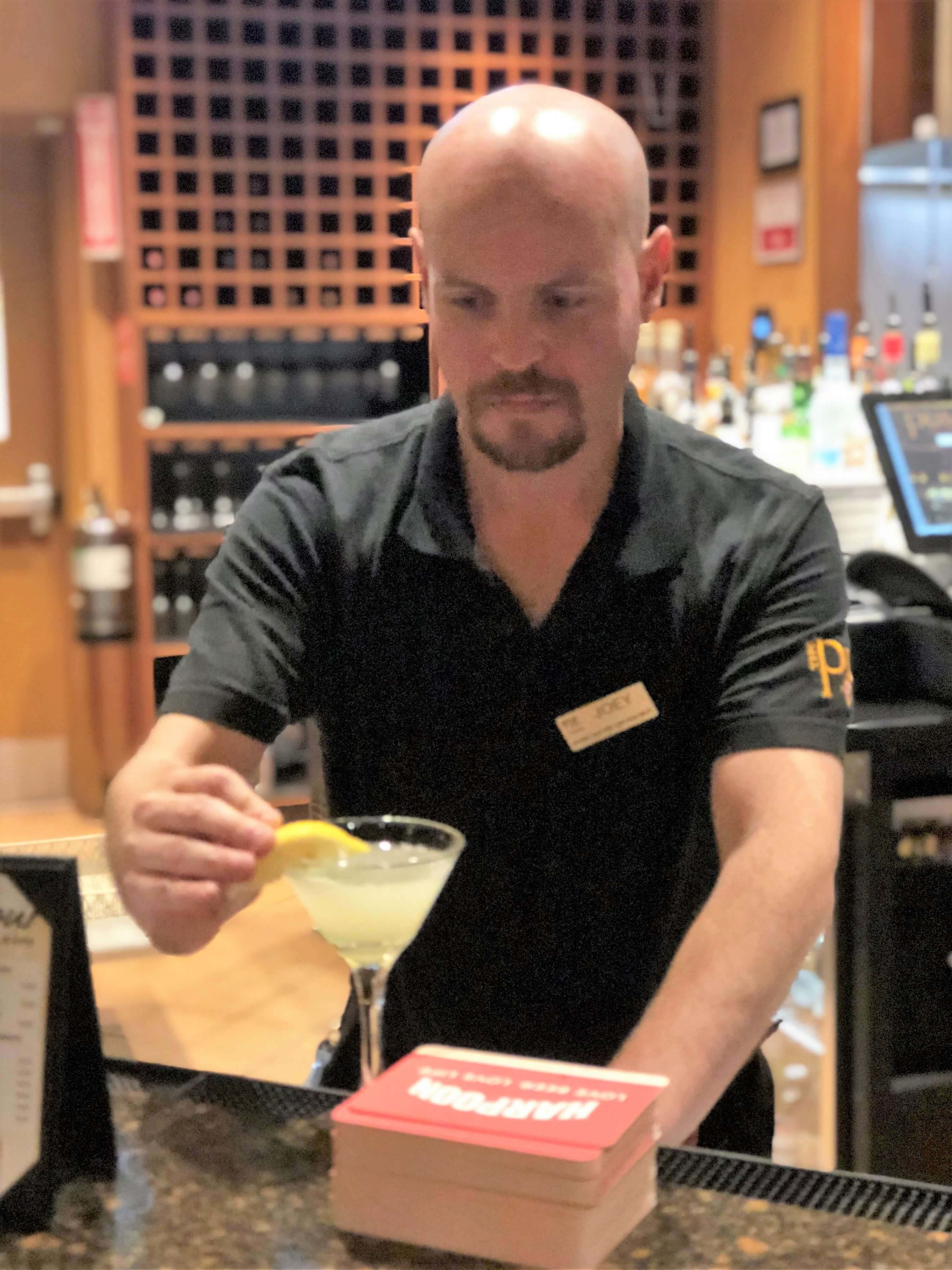 Joey making a cocktail